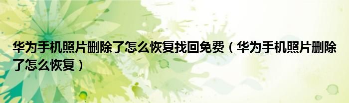 华为手机照片删除了怎么恢复找回免费（华为手机照片删除了怎么恢复）