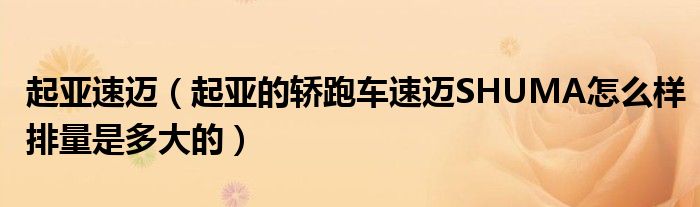 起亚速迈（起亚的轿跑车速迈SHUMA怎么样排量是多大的）
