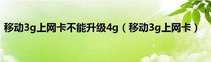 移动3g上网卡不能升级4g（移动3g上网卡）